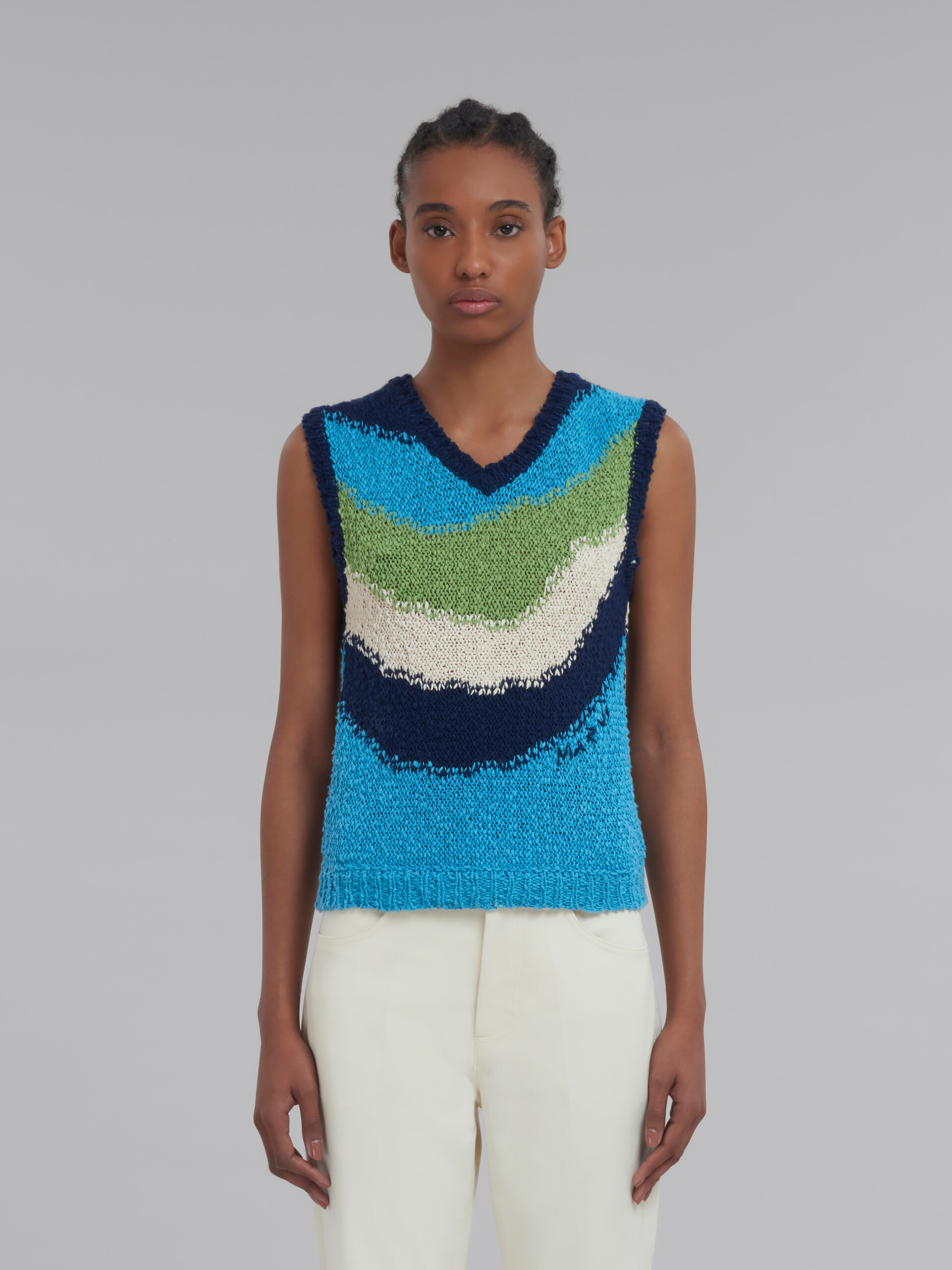 Marni Wavy Striped Knitted Vest In Blue