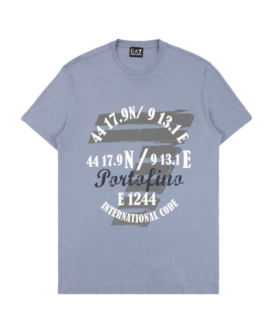 Ea7 Printed Round-necked T-shirt In Blue