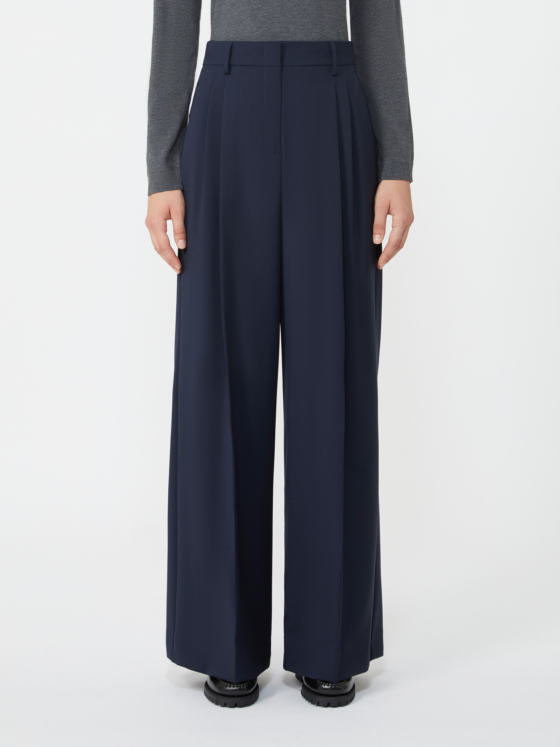 Weekend Max Mara Stretch Wool Trousers In Blue