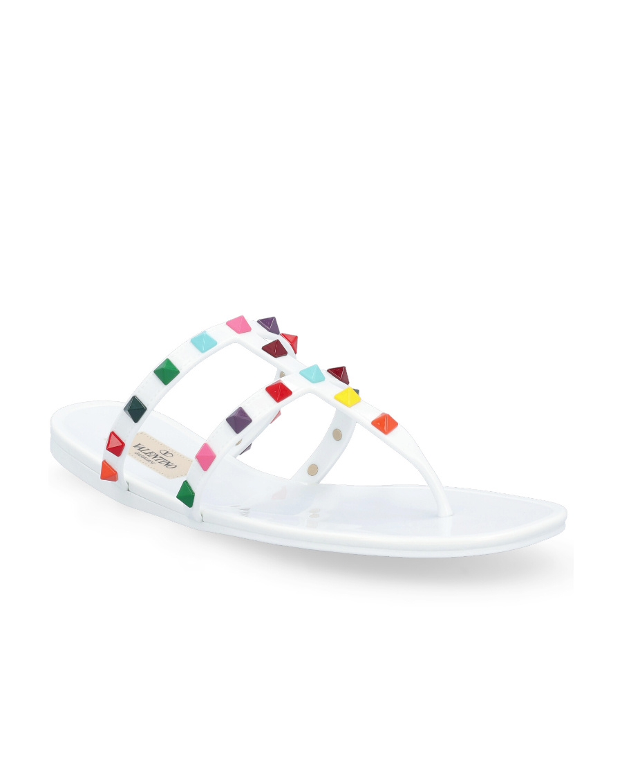 Valentino Rockstud Thong Flat Sandals In Multi