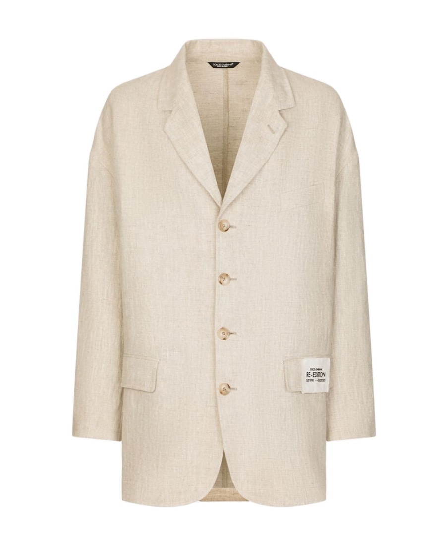 Dolce & Gabbana Logo-patch Single-breasted Blazer In Nude
