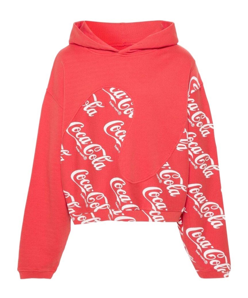 Erl Men Coca Cola Swirl Hoodie Knit In Red