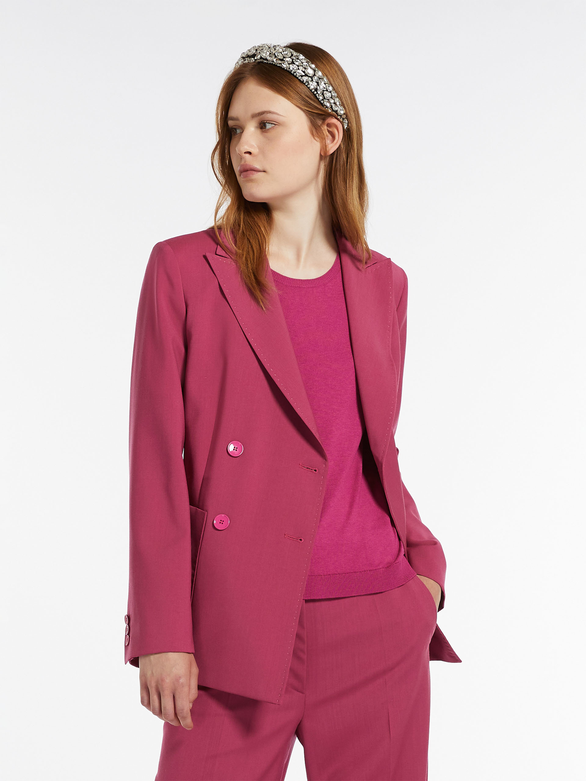 Weekend Max Mara Double-breasted Wool Suit Jacket In Pink
