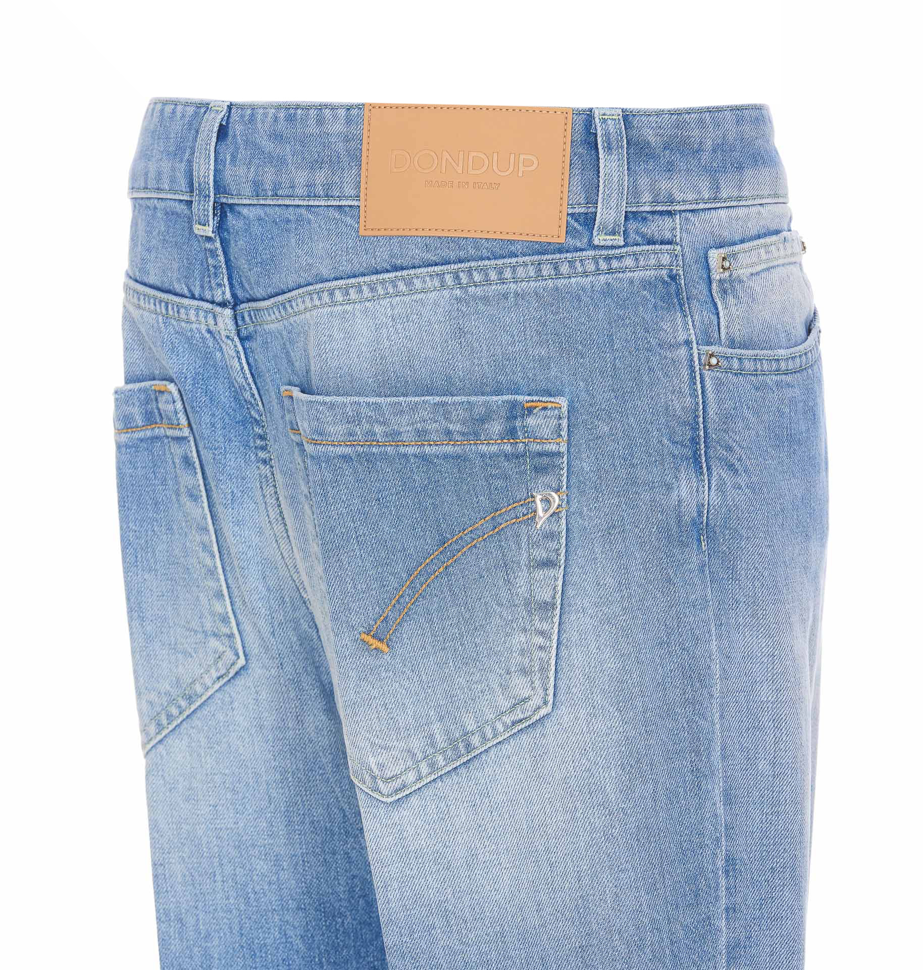 Dondup Straight Cotton Jeans Rolled Cuffs In Blue
