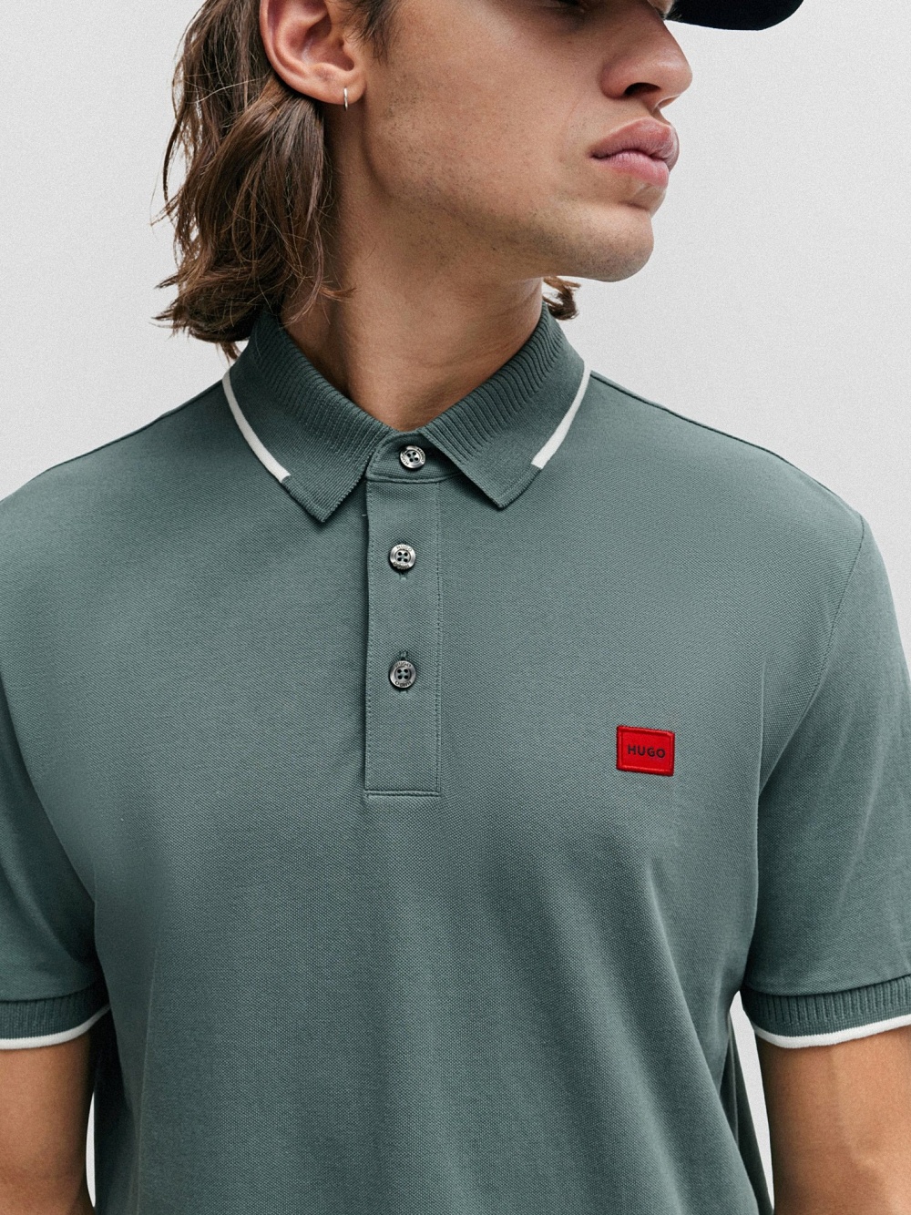 Hugo Boss Cotton-piqu Slim-fit Polo Shirt With Red Logo Label In Green