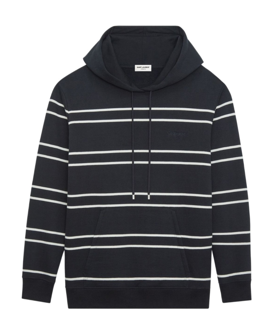 Shop Saint Laurent Striped Cotton Hoodie In Black