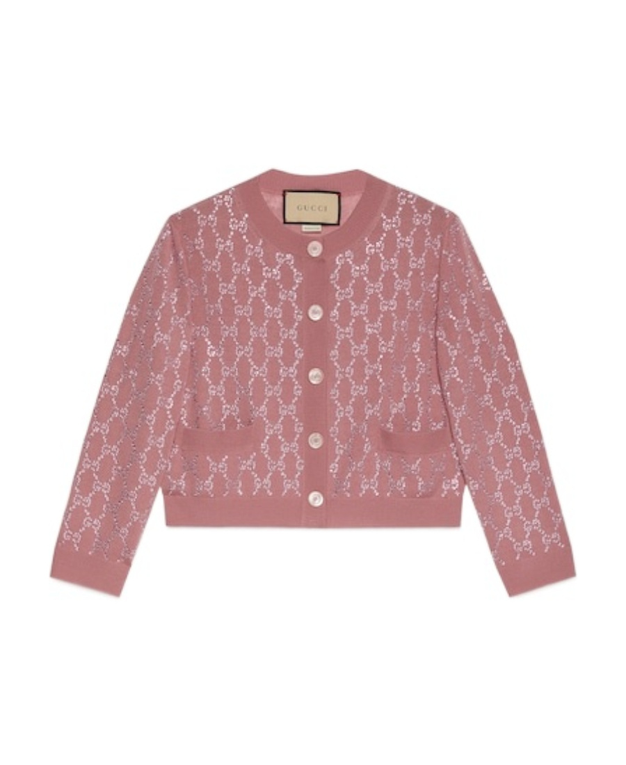Gucci Gg Crystal-embellished Wool Cardigan In Pink