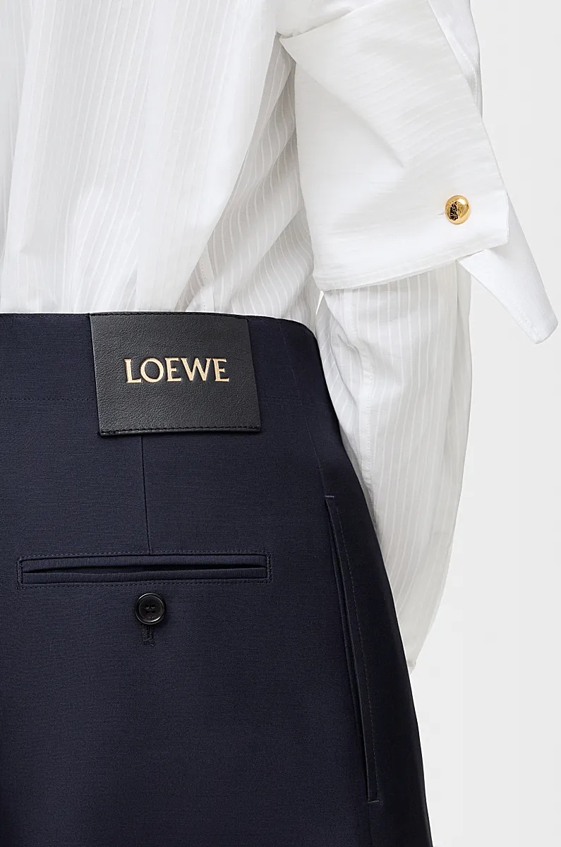 Loewe Womens Navy Blue Belted Wide-leg Wool-silk Blend Trousers In Blue