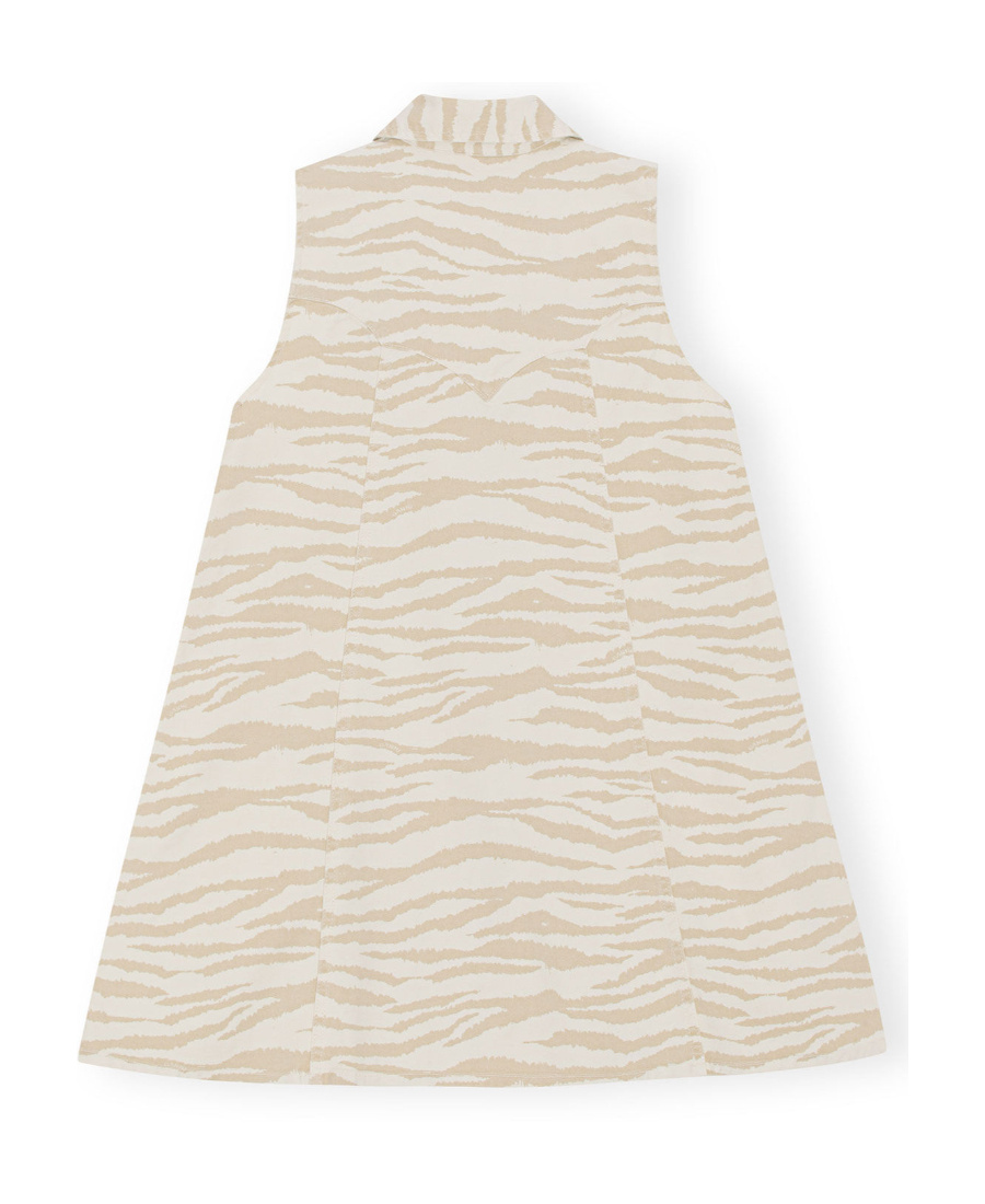 Ganni Zebra Print Denim Trapeze Shirtdress In White