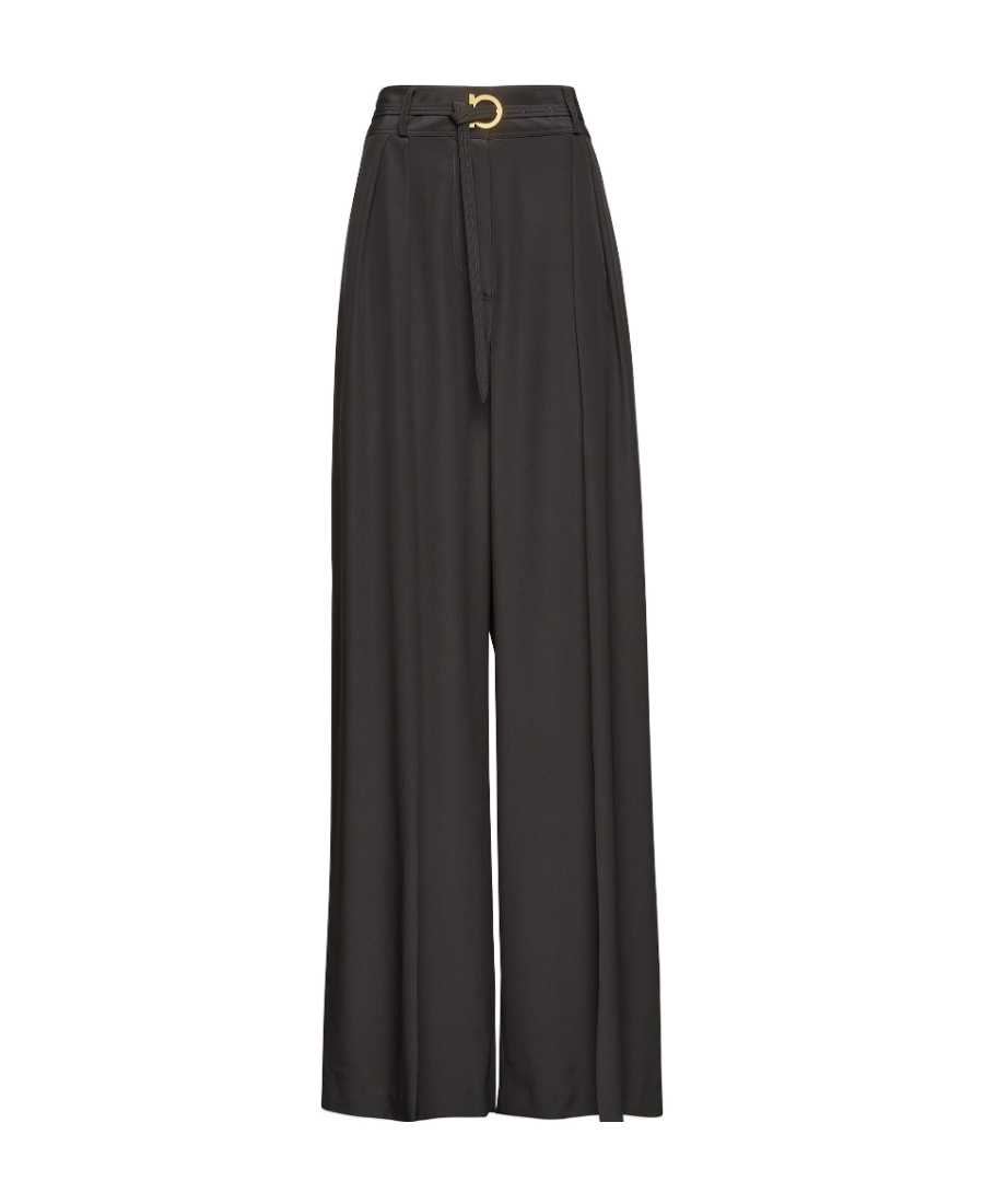 Ferragamo Belted Palazzo Trousers In Black