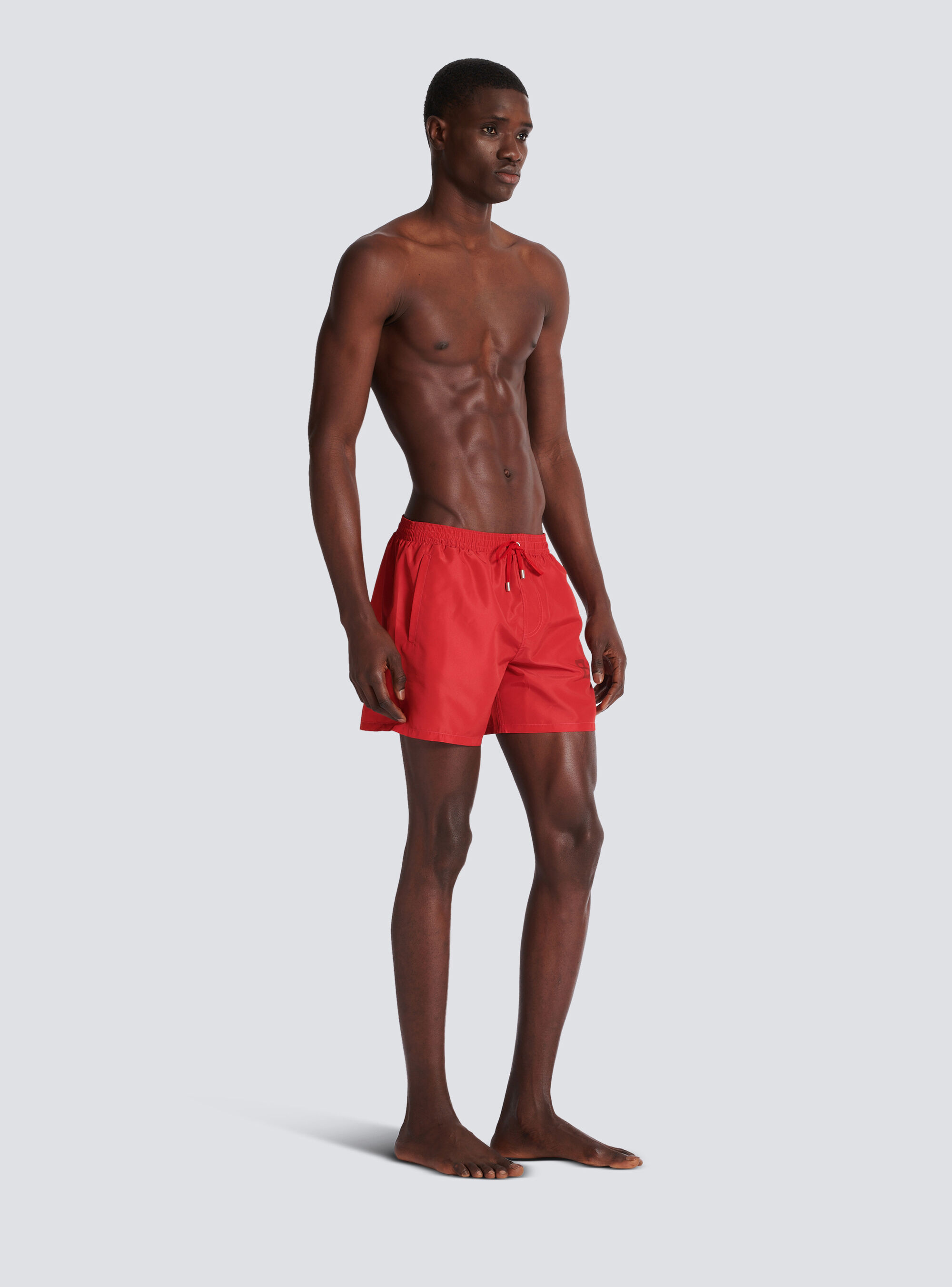 Balmain Logo-print Drawstring Swim Shorts In Red
