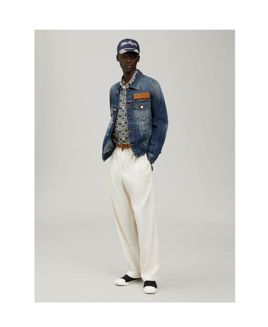 Palm Angels Embroidered Palm Tree Denim Jacket In Blue