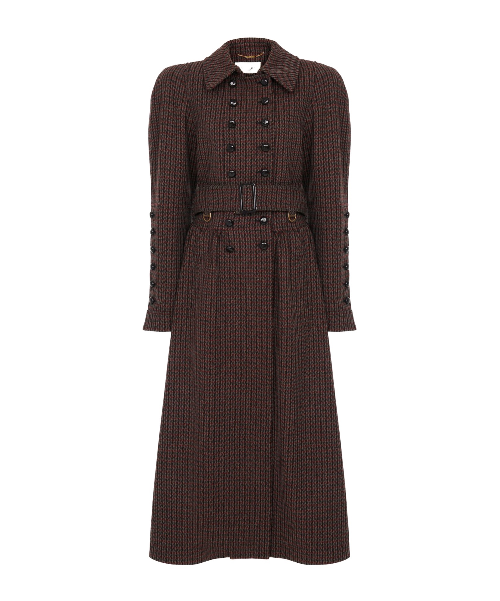 Chloé Chloe Houndstooth Double-breasted Belted Wool Coat In Brown