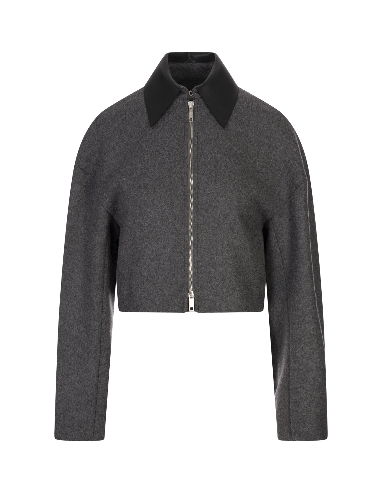 Sportmax Cropped Virgin Wool Jacket With Contrast Collar In Gray