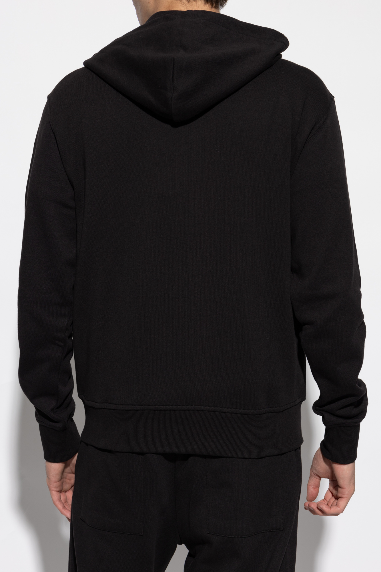 Shop Versace Jeans Logo-embroidered Zip-up Hoodie In Black