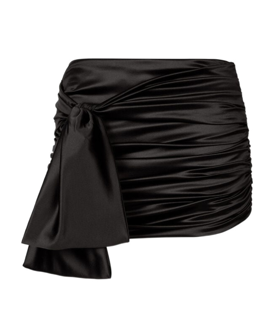 Dolce & Gabbana Short Draped Satin Skirt With Side Bow In Black