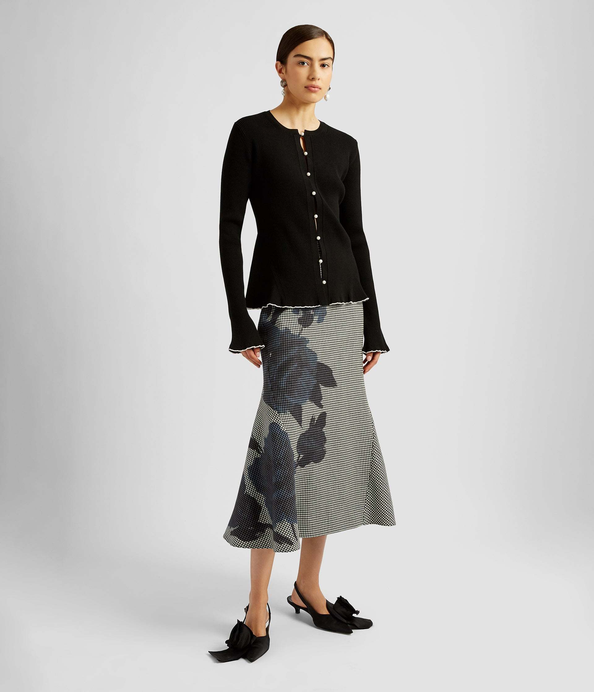 Shop Erdem Ruffled Ribbed Cardigan In Black