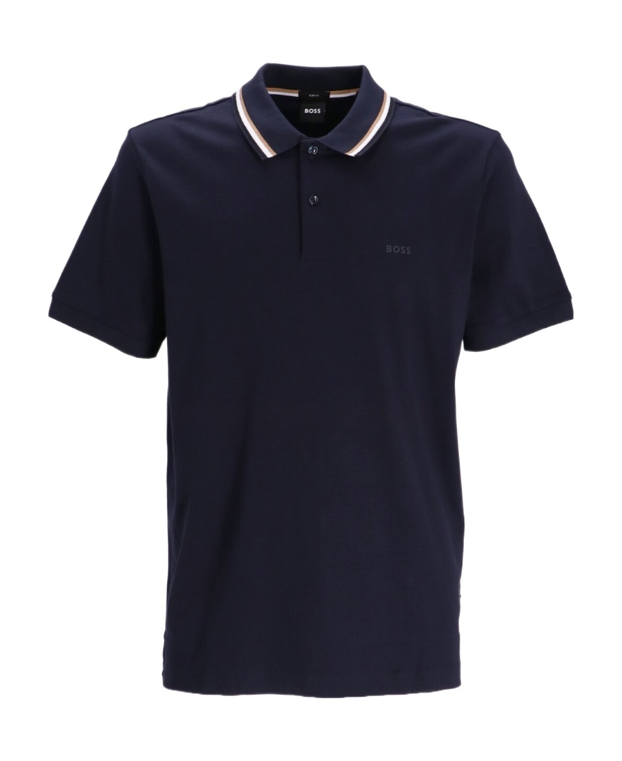 Hugo Boss Logo-print Striped-trim Cotton Polo Shirt In Black