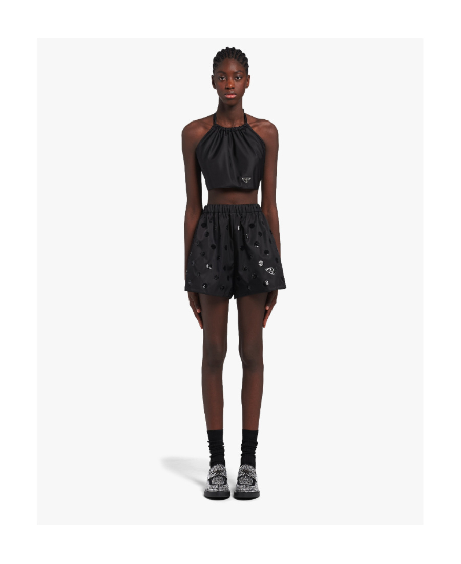 Prada Re-nylon Sequinned Shorts In Black