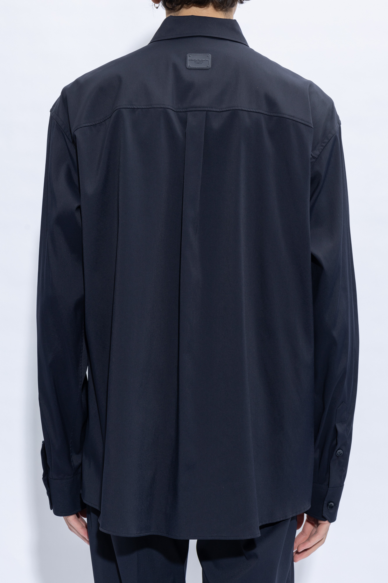 Dolce & Gabbana Logo-patch Long-sleeved Shirt In Black