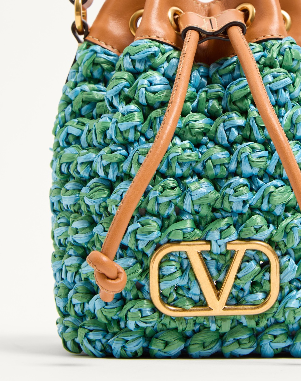 Valentino Vlogo Signature Mini Drawstring Crochet Bucket Bag In Brown