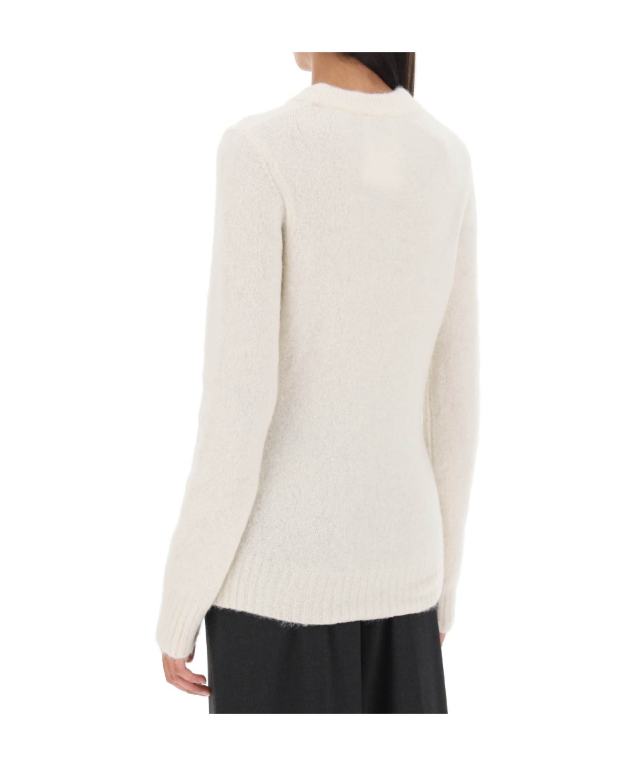 Ganni Womens Egret Logo-embroidered Round-neck Alpaca-blend Jumper In White