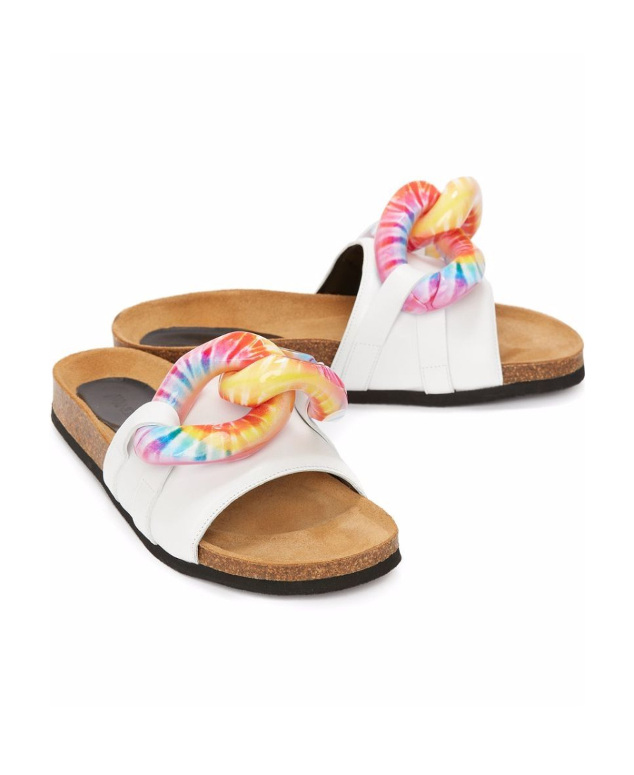 Jw Anderson Chain-embellished Leather Slides In White