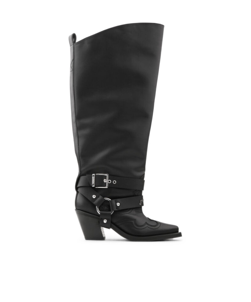 Ganni Black High Shaft Embroidered Western Tall Boots In Black