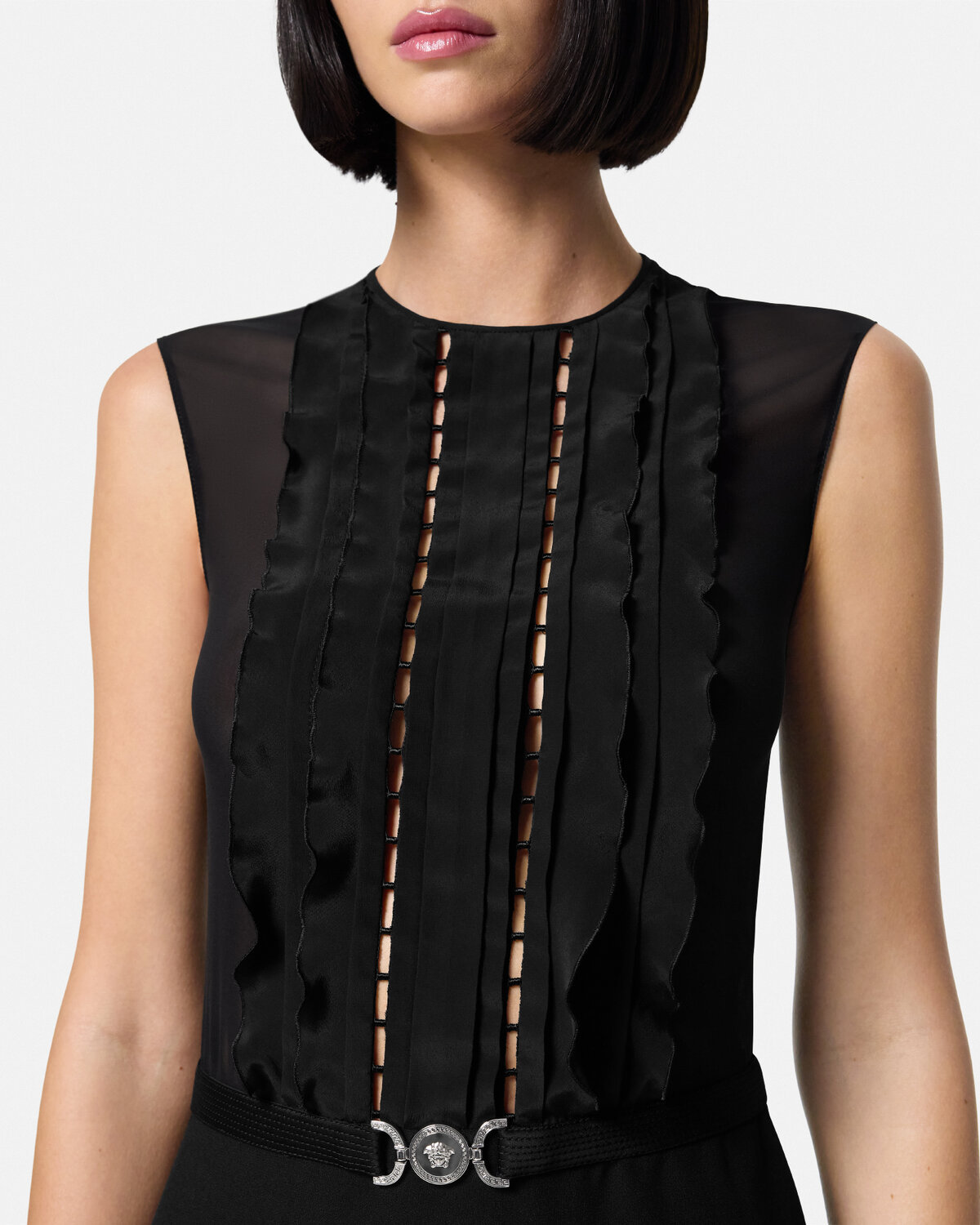 Versace A-line Silk Georgette Mini Dress In Black