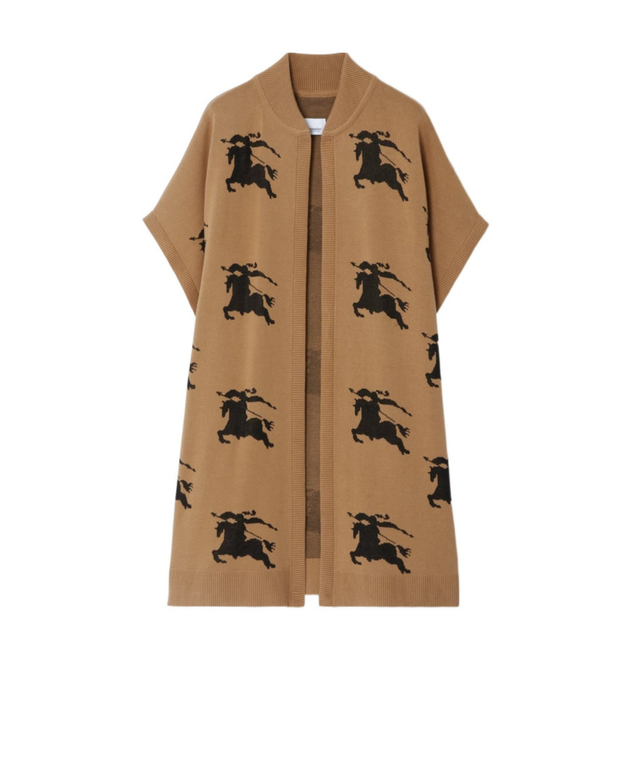 Burberry Equestrian Knight Knitted Poncho In Brown