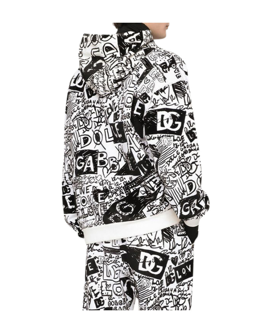 Dolce & Gabbana Graffiti Print Hooded Sweatshirt In White
