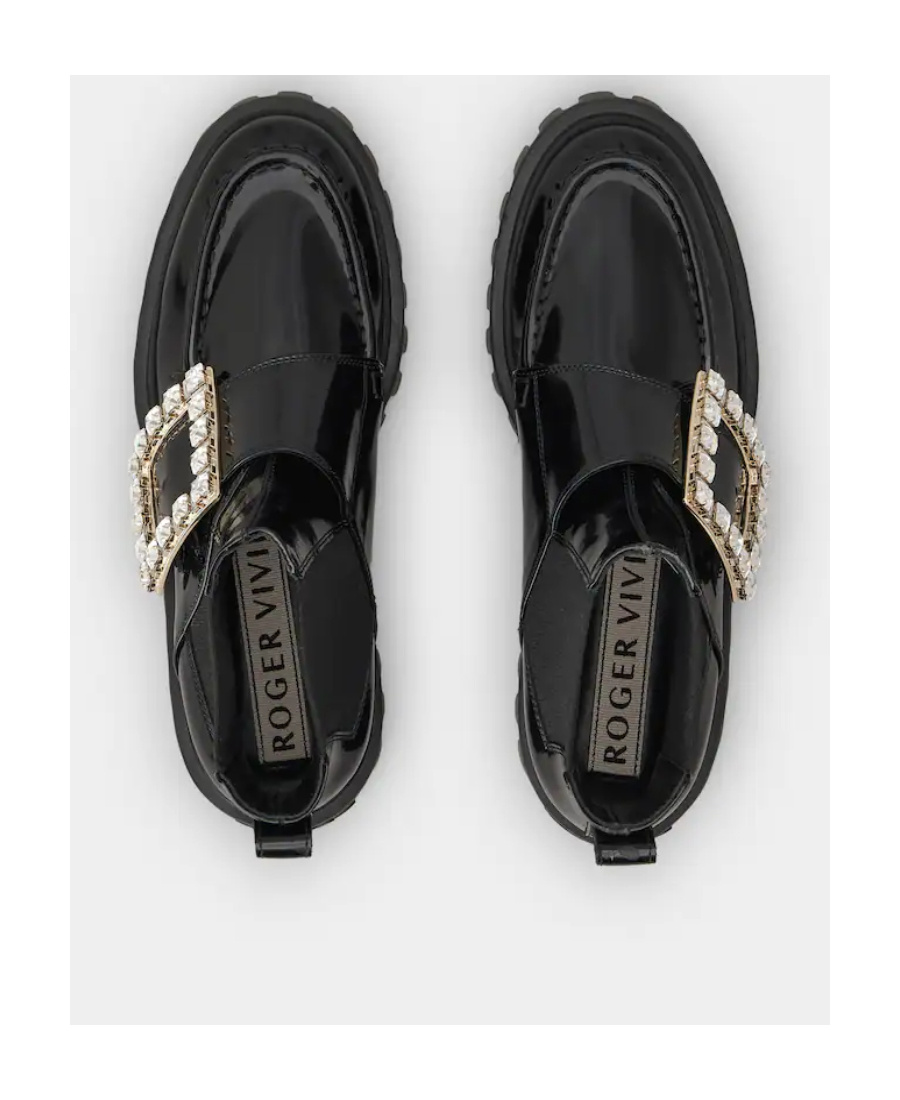 ROGER VIVIER VIV' GO-THICK STRASS BUCKLE CHEALSEA ANKLE BOOTS IN PATENT LEATHER