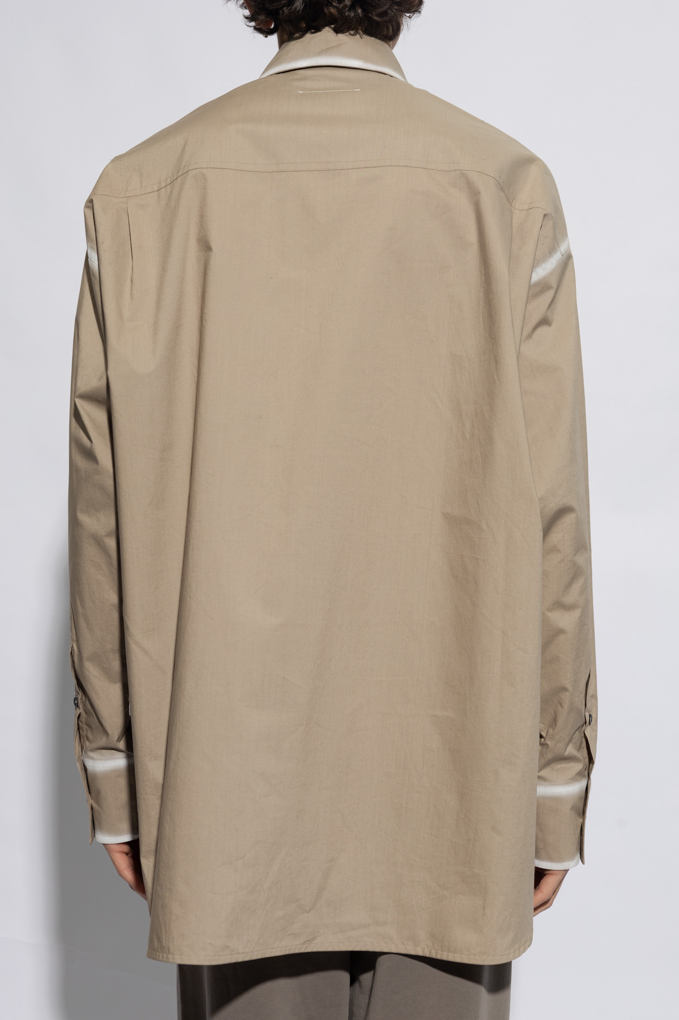 Mm6 Maison Margiela Contrasting-trim Poplin Shirt In Gray