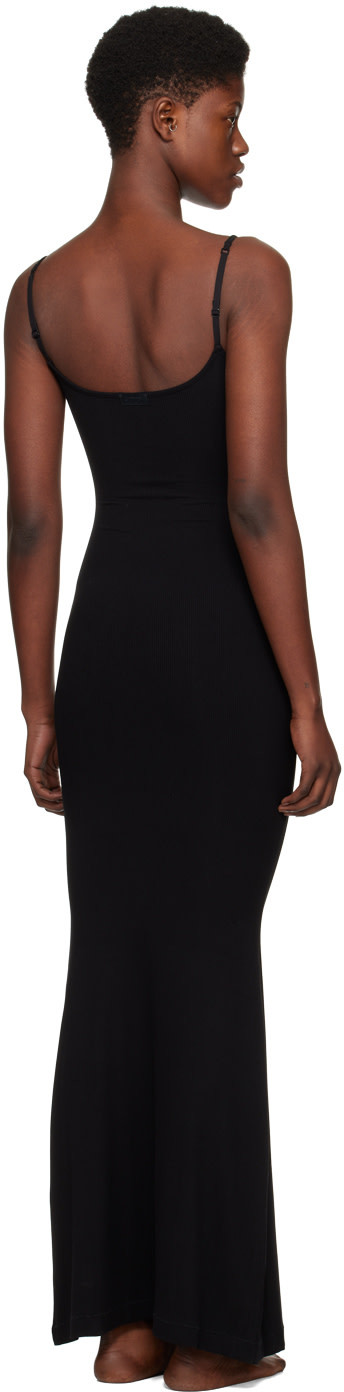 Skims Low Round Neck Halter Dress In Black