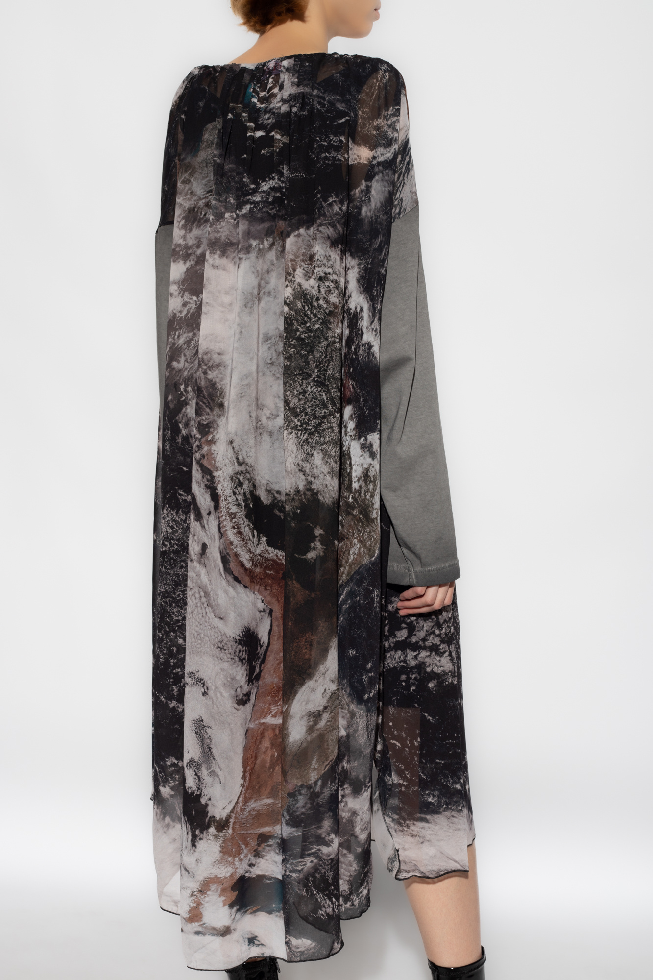 Diesel Planet-print Drawstring Midi Dress In Black
