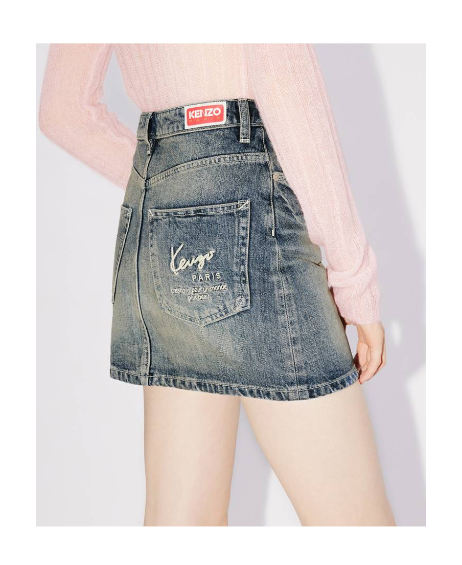 Kenzo Japanese Denim Mini Skirt In Blue