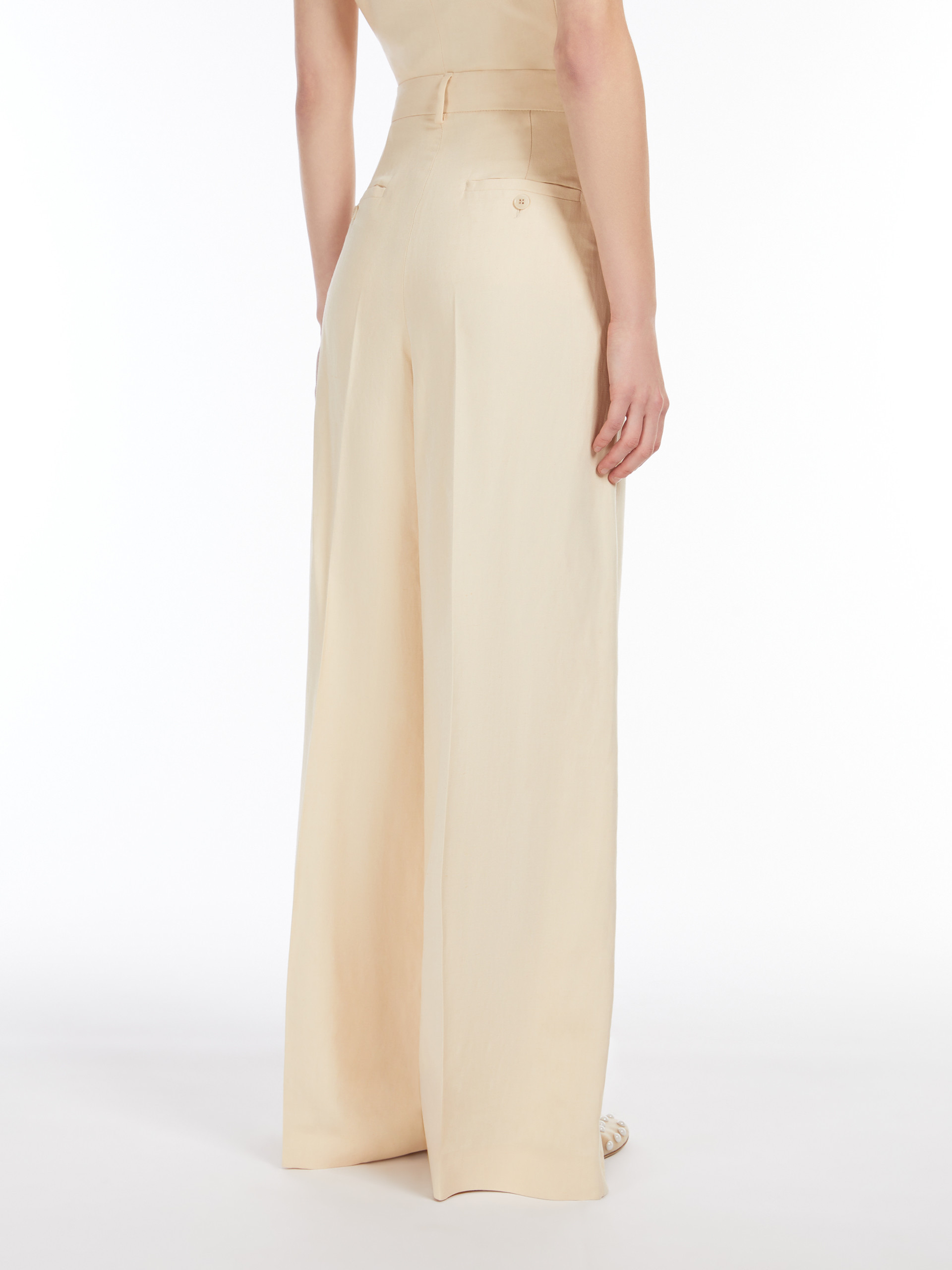 Weekend Max Mara Viscose And Linen Wide Trousers In Ivory