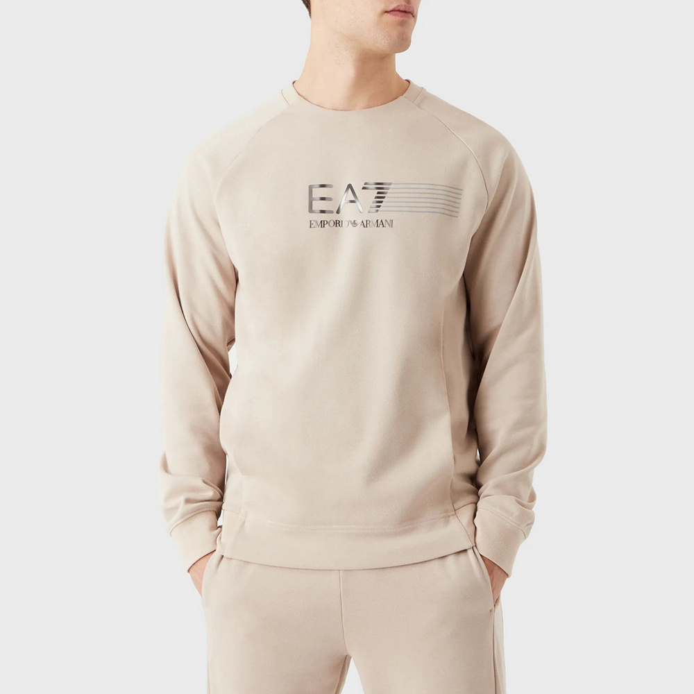 Ea7 Logo Printed Round Neck Sweater In White