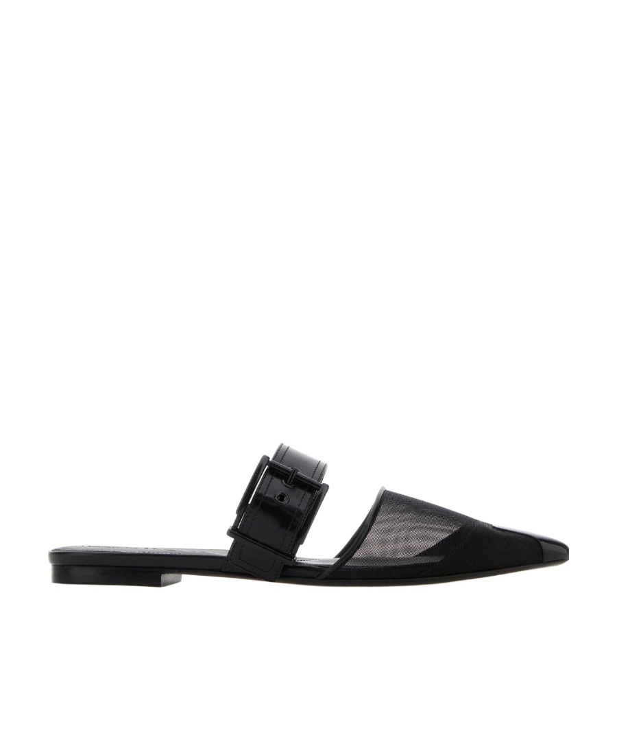Alexander Mcqueen Black Mesh And Leather Punk Slippers In Black