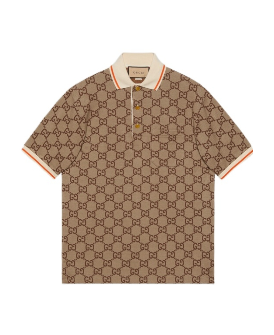 Gucci Logo-jacquard Silk And Cotton-blend Polo Shirt In Brown