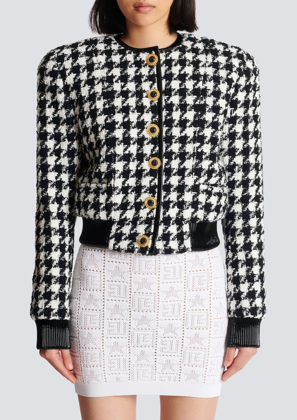Balmain Casual Jacket With Houndstooth Pattern In Black