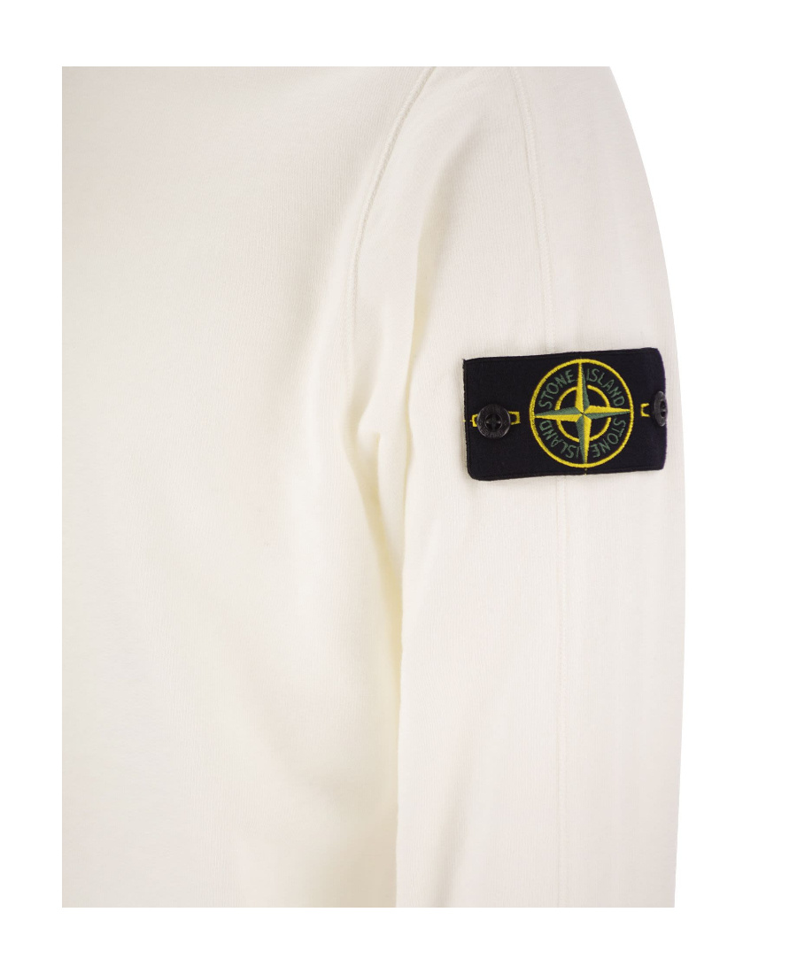 Stone Island Ribbed Crew-neck Cotton Sweater With Long Sleeves In White