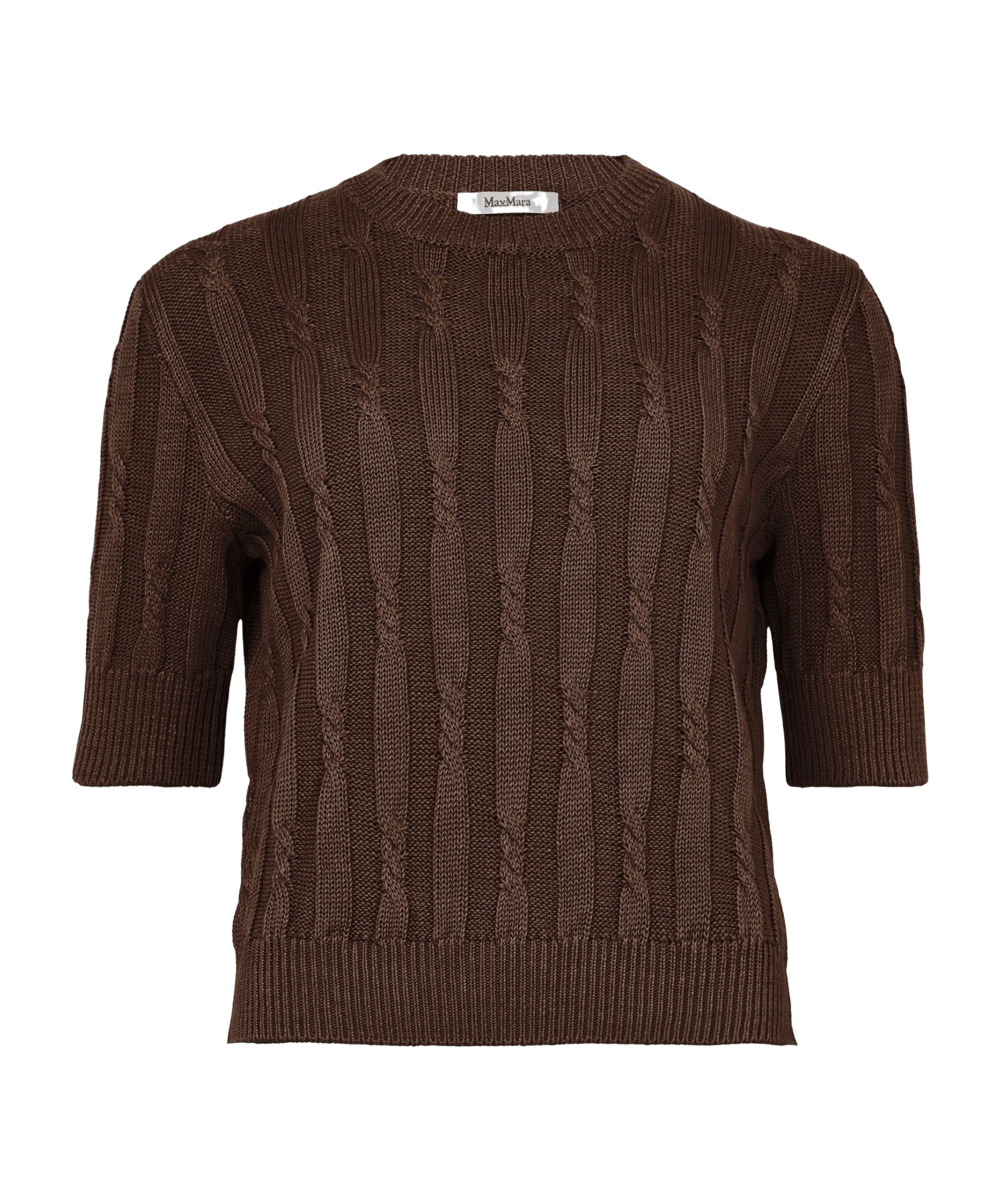 Max Mara Round-collar Short-sleeve Sweater In Brown