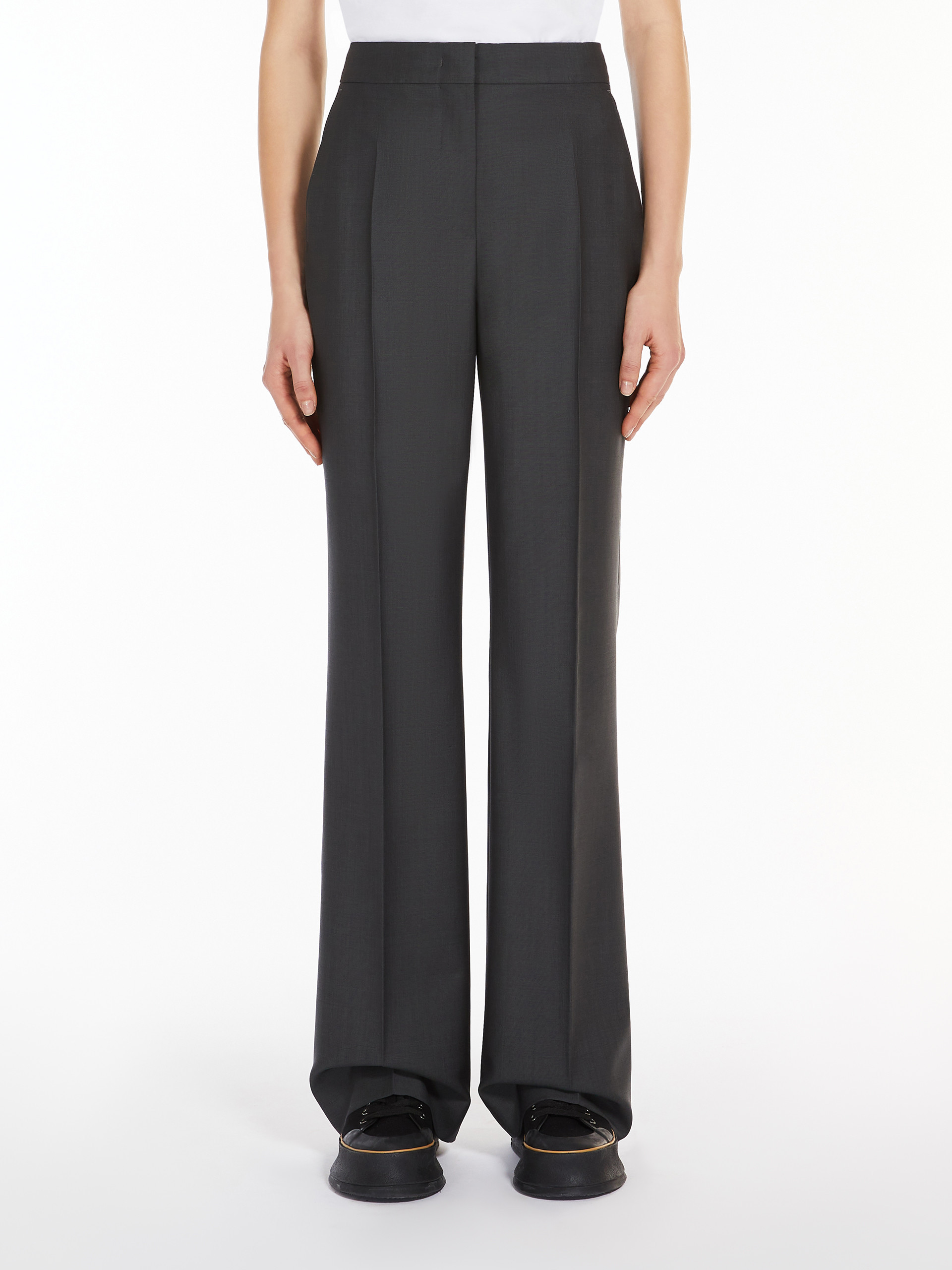 Max Mara Wool Horn Casual Trousers In Gray