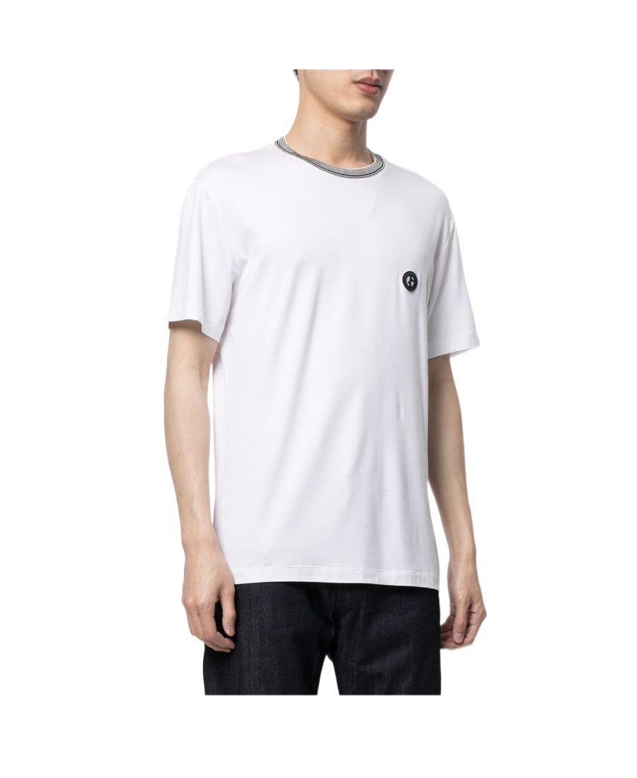 Giorgio Armani Knit-collar Embroidered Logo T-shirt In White