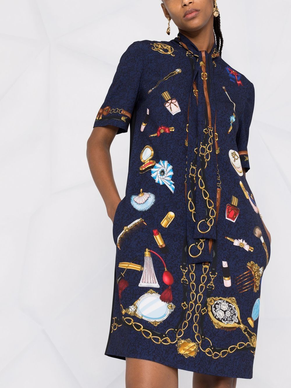 Moschino Dark Blue Fantasy Print Dress In Black
