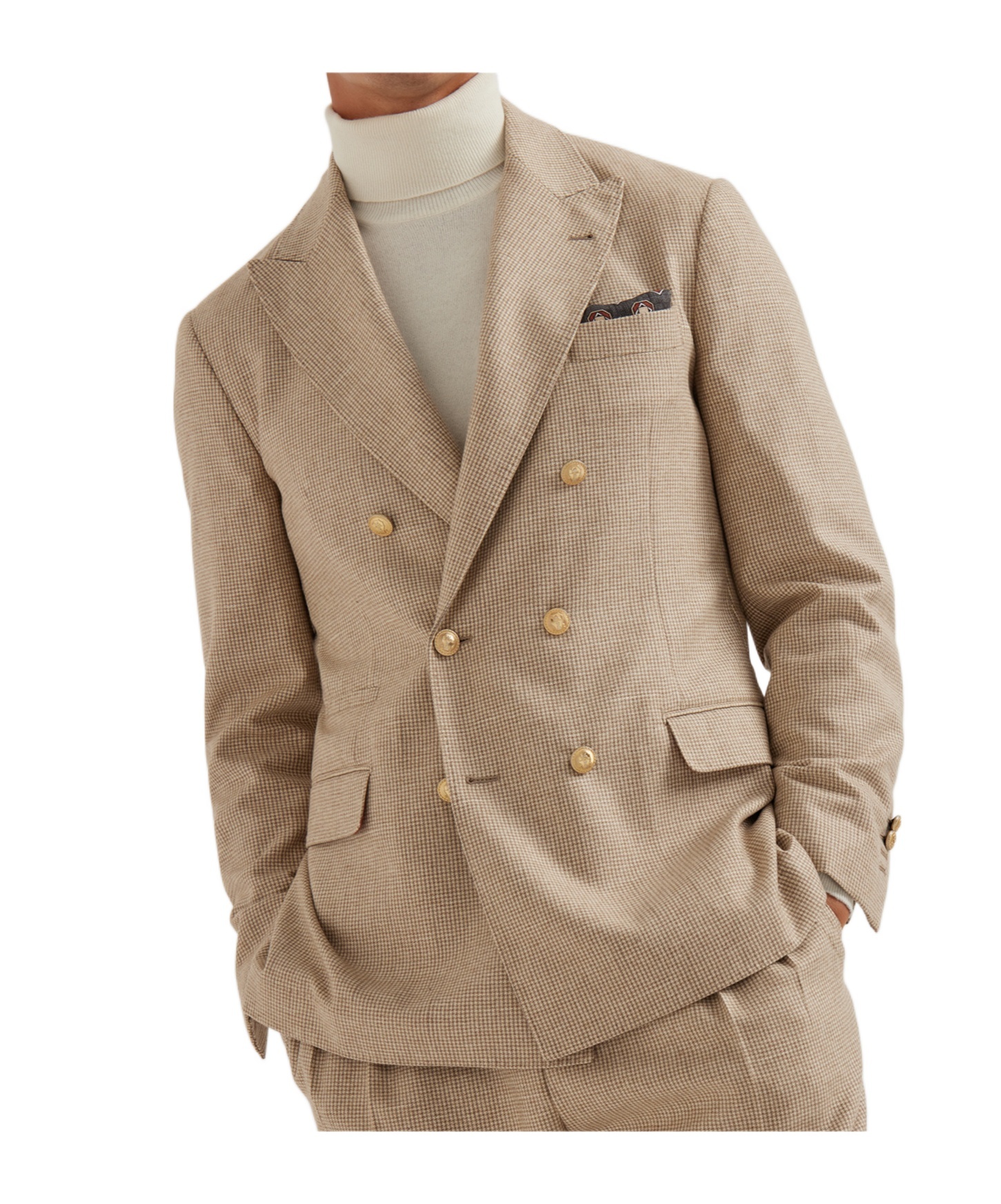 Brunello Cucinelli Double-breasted Houndstooth Blazer In Beige