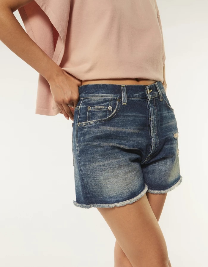 Dondup Logo Denim Shorts In Blue