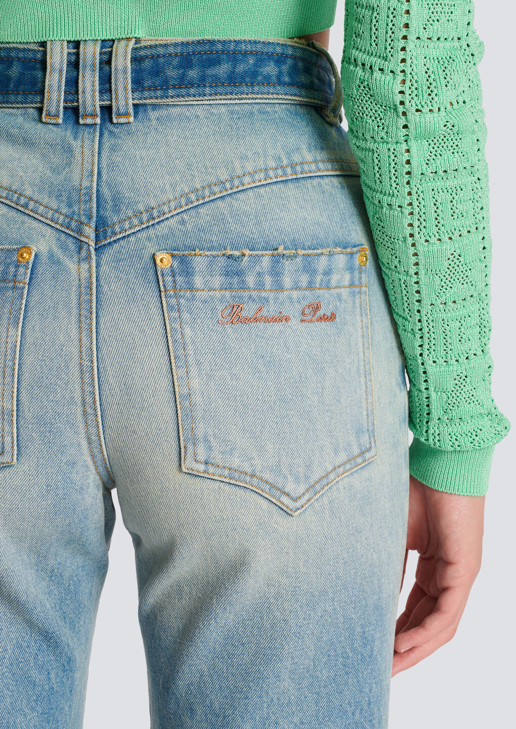 Balmain Belted High-rise Cropped Jeans In Gray