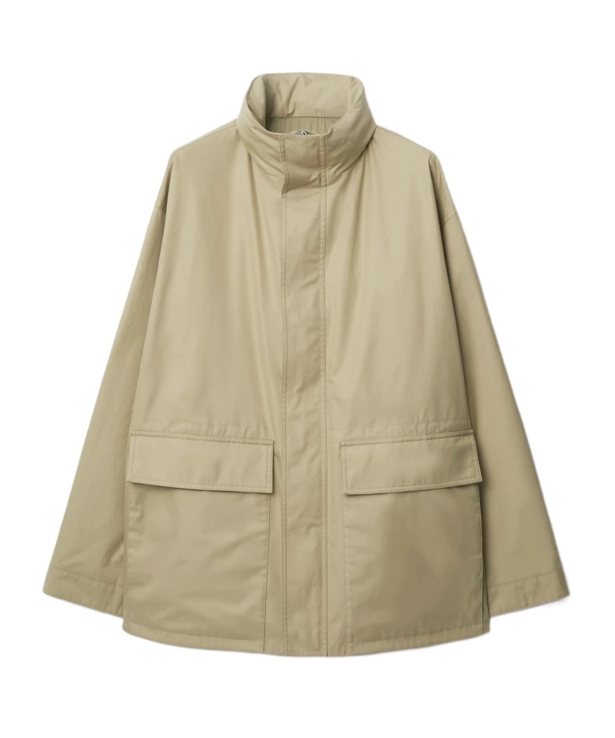 Burberry Gabardine Jacket With High Collar And Pockets In Nude